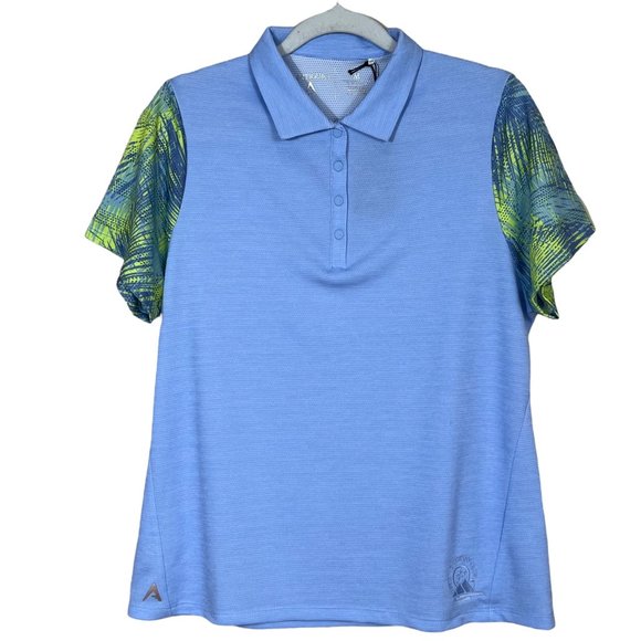 Antigua Fauna Golf Polo Denim Heather Multi Eaton CC Logo Women’s‎ Medium